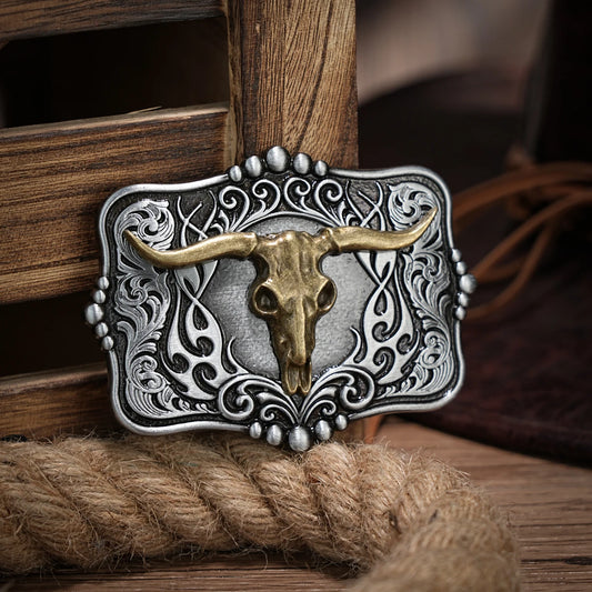 Western Belt Buckle Initial Vintage-Cowboy Rodeo Silver Large Skull Belt Buckle for Men Women