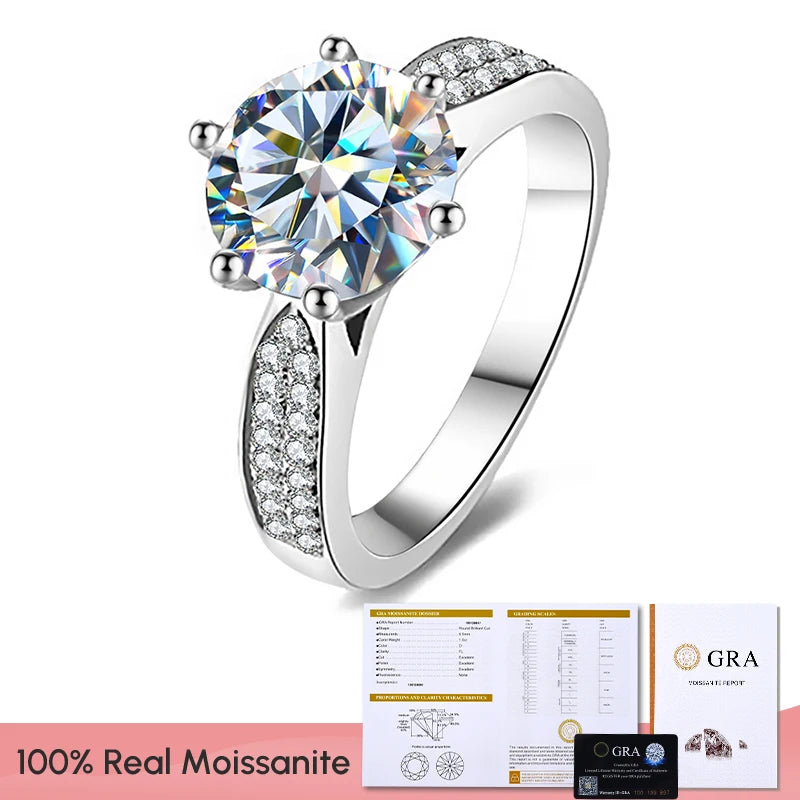 GRA Luxury 1CT Certified Moissanite Diamond Gemstones Rings for Women Real 925 Sterling Silver Wedding Gorgeous Fine Jewelry