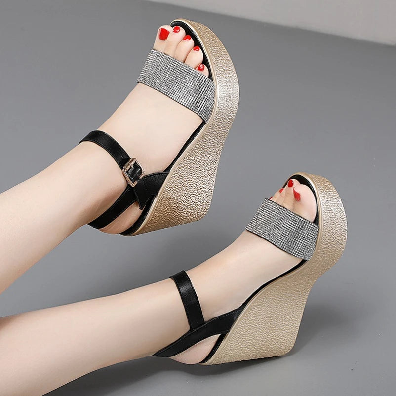 Women’s Luxury Rhinestone Super High Heel Sandals – Peep Toe, 11 cm Heel