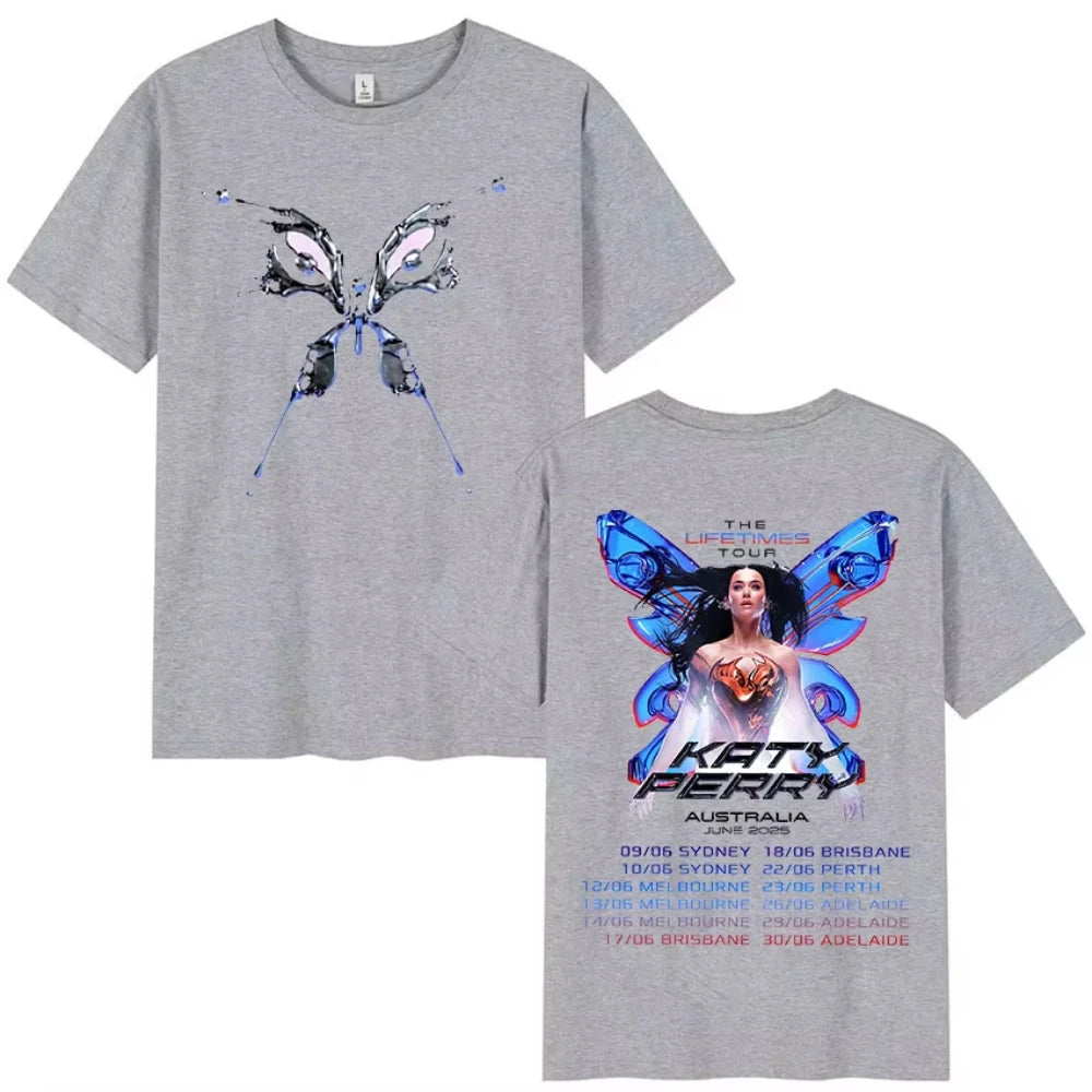 2025 Katy Perry The Lifetimes Tour Print Tee Shirt Men Women Vintage Aesthetic High Quality Oversized Cotton T-Shirts Streetwear