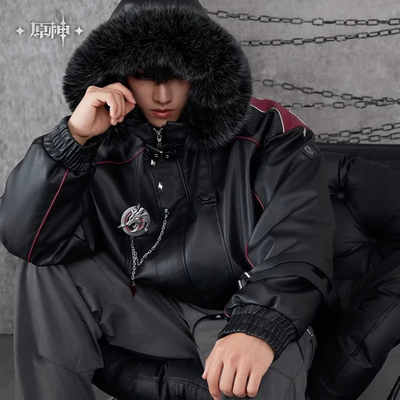 Genshin Impact Wriothesley Cotton PU Hooded Jacket – Anime Cosplay Adult Warm Coat