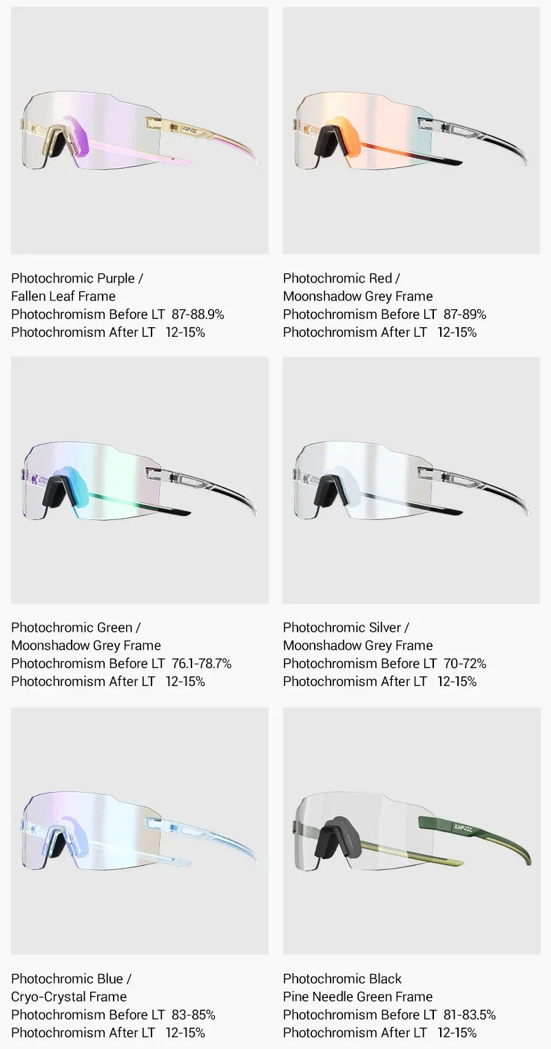 Kapvoe New Photochromic Sports Runnning Sunglasses Cycling Glasses Men Adjustable Nose Pad Women UV400 Hiking Bicycle Eyewear