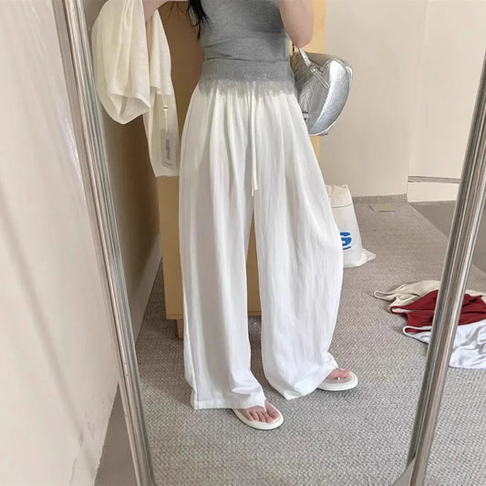 Slimming Wide Leg Cotton Linen Loose Fit Thin High Waist Casual Solid Color Summer Trousers for Women Elegant Drapey Style