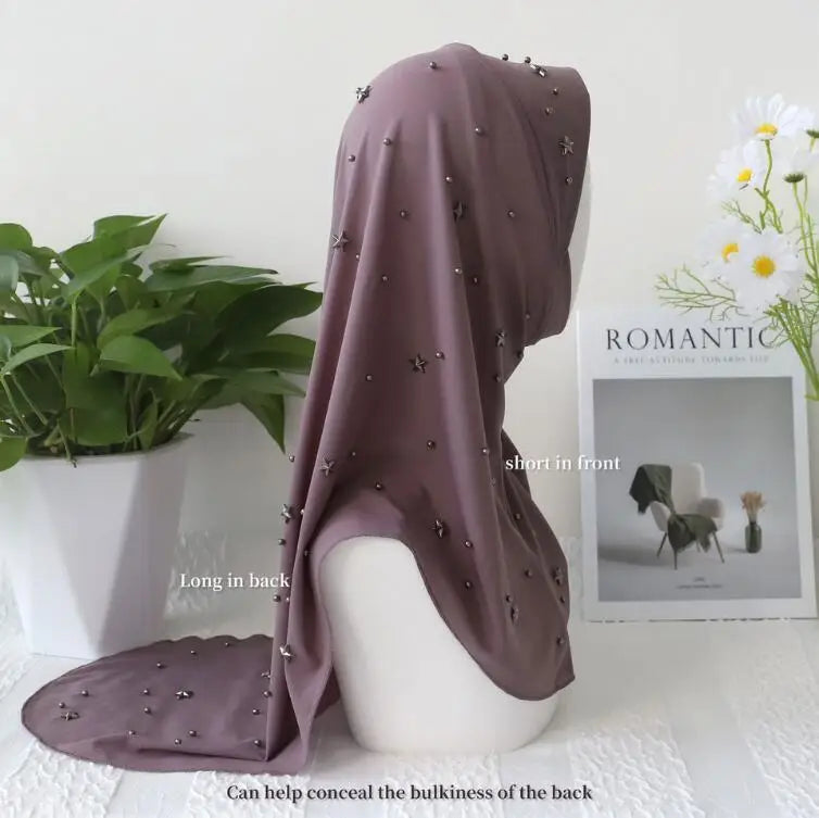 Muslim Women Mesh Beaded Hijab Instant Scarf Cap Islamic Headwraps One Piece Amira Malaysian Headwear Arab Shawls Scarves