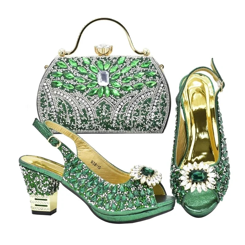 New Arrival Italian Shoes and Bags Matching Set Decorated with Rhinestone Plus Size Shoes Luxury Italian Shoe and Bag Set 2025
