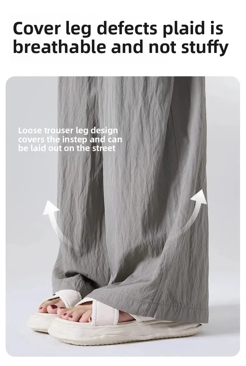Ice Silk Wide Leg Pants Women's Summer Thin Drape Casual Japanese Lazy Style Long Straight Sumi Pants