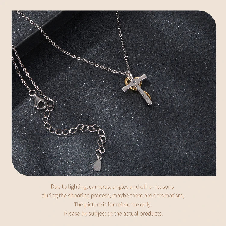 BAMOER Moissanite Cross Necklace Two-tones Gold Plated Pendant Necklace for Women 925 Sterling Silver Faith Jewelry