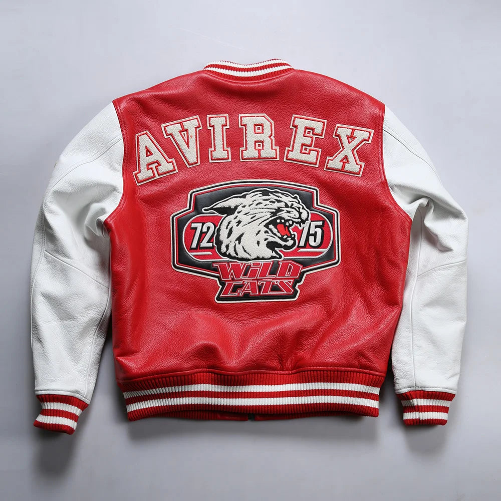 Men's Real Leather Jacket with Embroidery thicken first layer cowhide leather Leather Winter Classic Warm Baseball outfits Coat