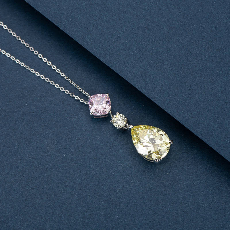 Lnngy 925 Sterling Silver Pear Cut Artificial Emerald Pendant Necklace Colorful Birthday Stone Necklaces Jewelry for Friends