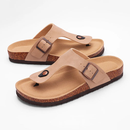 Pallene Women's Cork Flip Flops Soft Cork Flat Sandals Summer Fashion Beach Flip Flops Unisex Comfort House Thong Slide Sandals