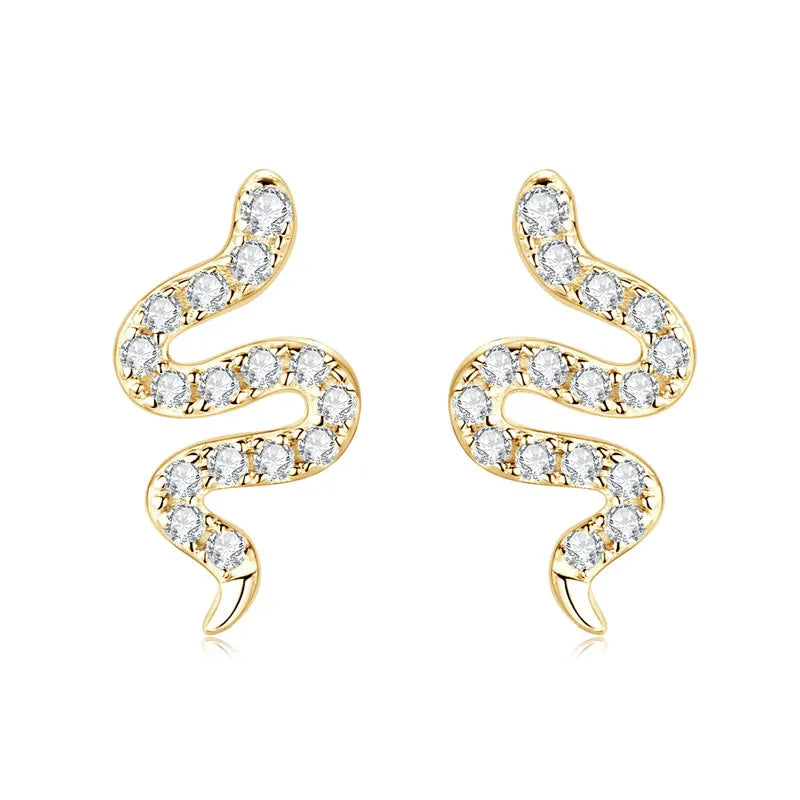 Lnngy Certified 925 Sterling Silver Snake Shape Stud Earrings 1.1MM*1.0MM*0.9MM Moissanite Earring for Women Daily Jewelry Gift
