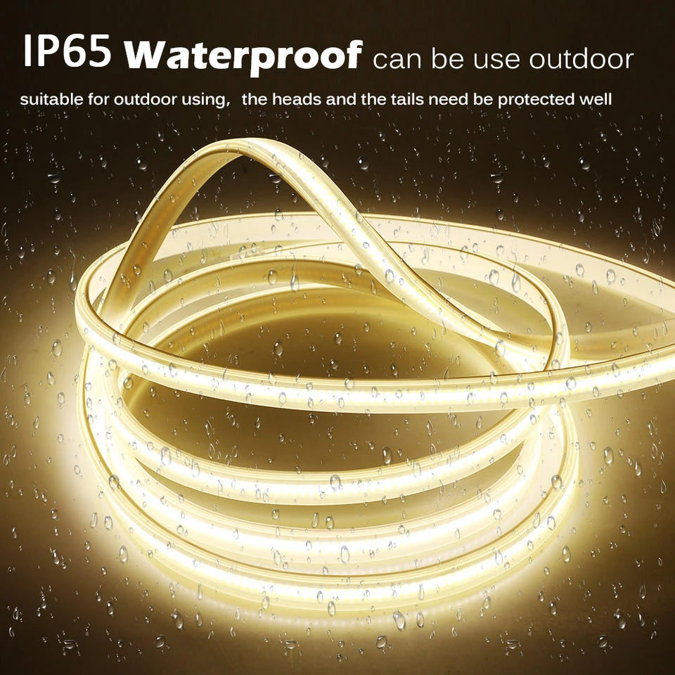 220V Led Strip High Brightness Waterproof COB LED Strip 220V Flexible Ribbon for Room Bedroom Kitchen Outdoor Garden Lighting