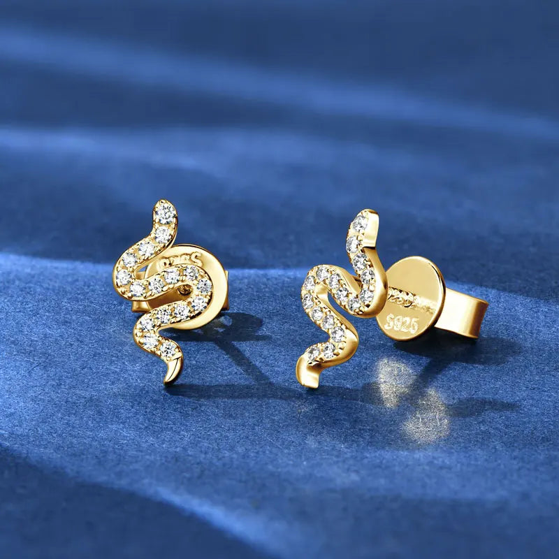 Lnngy Certified 925 Sterling Silver Snake Shape Stud Earrings 1.1MM*1.0MM*0.9MM Moissanite Earring for Women Daily Jewelry Gift