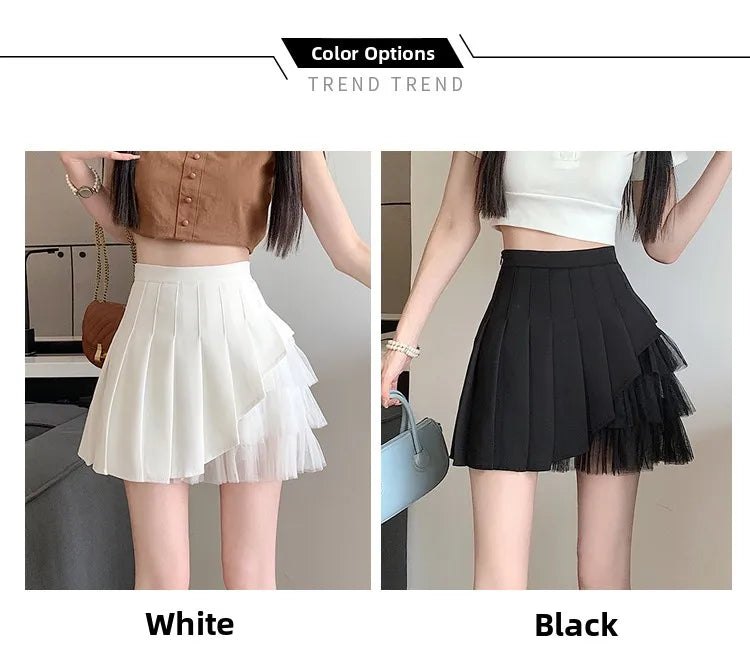 Slimming A-Line  Skirt for ort Women High Waist Pleated Commuter Sle Net Gauze f Body Skirts Fem Faion