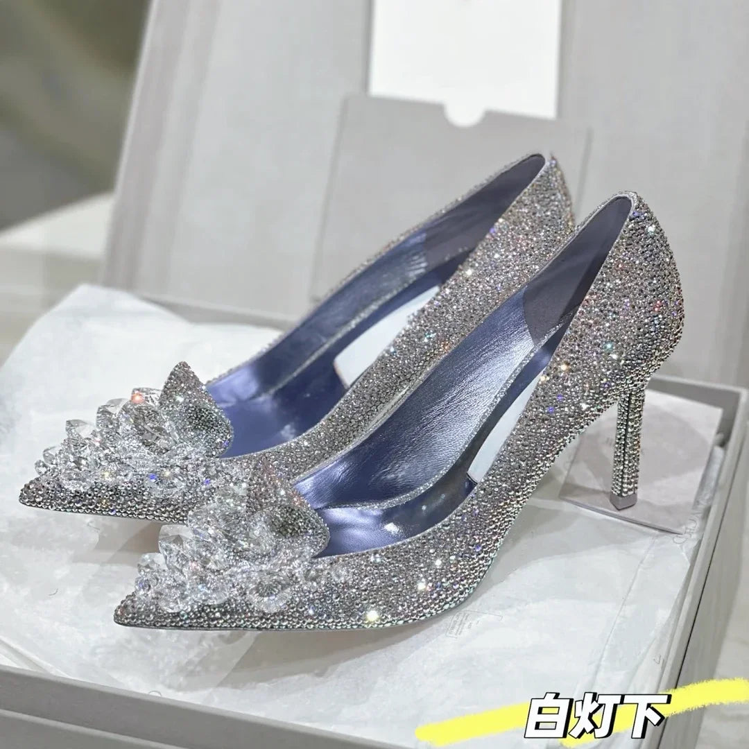 2025 New Spring And Autumn Bridal Wedding Shoes Rhine-shaped High Heels Female Stiletto Crystal Pumps