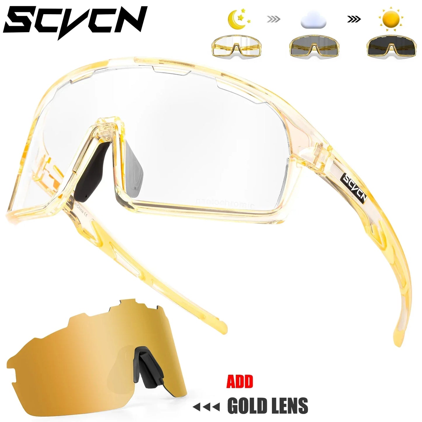 SCVCN Photochromic Cycling Sunglasses for Man Blue Outdoor Sports Bike Glasses MTB Fishing Glasses Bicycle Goggles UV400 2lens