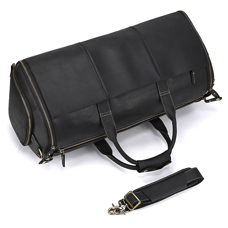Crazy Horse Leather Folding Suit Bag Man Business Travel Bag With Shoe Pocket Clothes Cover Luggage Duffel Bag Man Bag For Suits