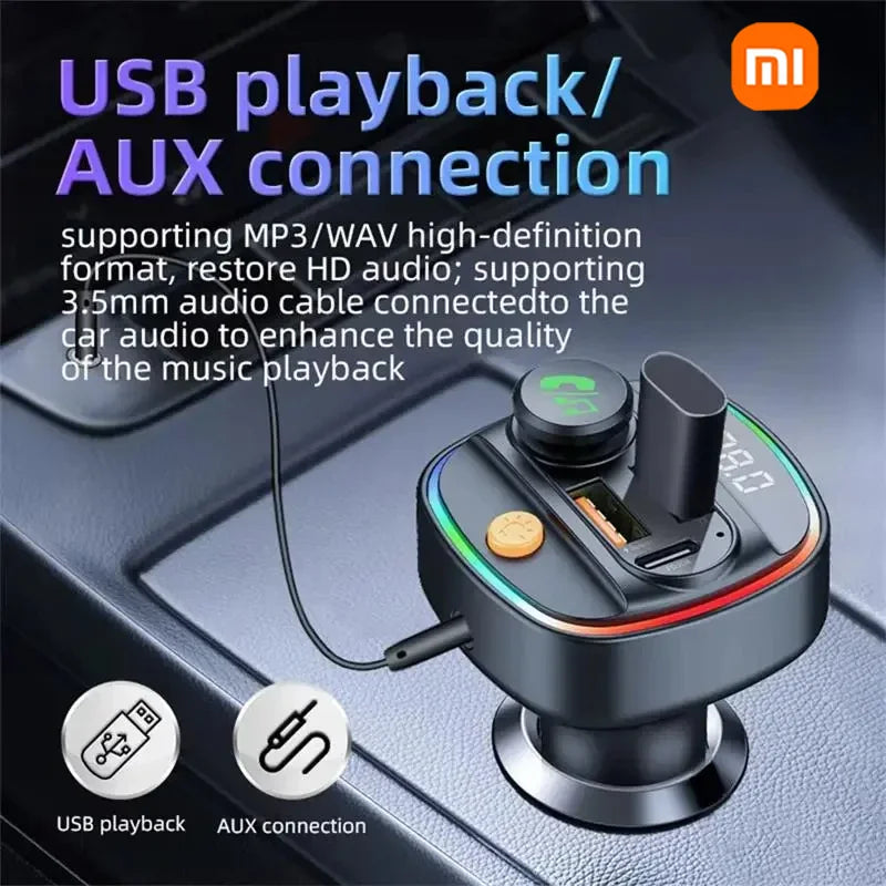 جهاز إرسال FM من شاومي مزود بتقنية البلوتوث 5.3 بدون استخدام اليدين ومشغل MP3 مع محول شحن سريع وملحقات السيارات