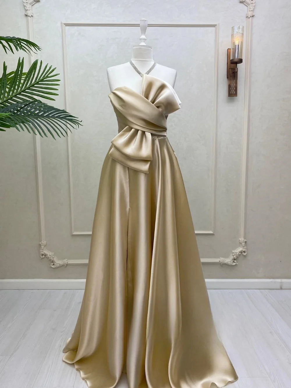 Mila Elegant Strapless Bow Prom Dresses Sleeveless Satin Lace-Up Back Evening Dresses Floor-Length Customized Party Dresses 2025