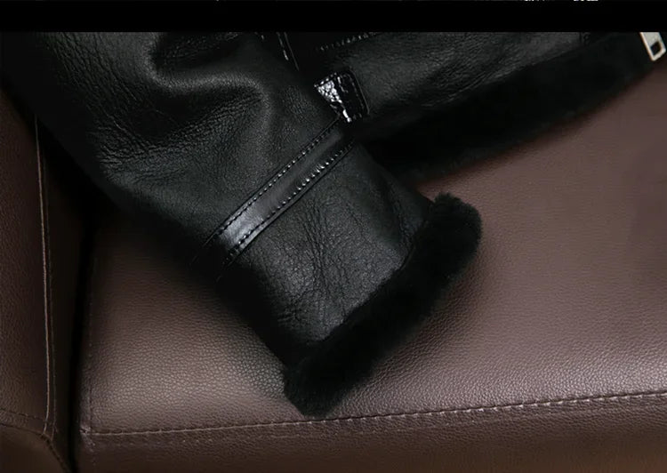 2023 New Genuine Sheepskin Leather Jacket Mens Plus Size Real Thick Sheepskin Natural Warm Coat
