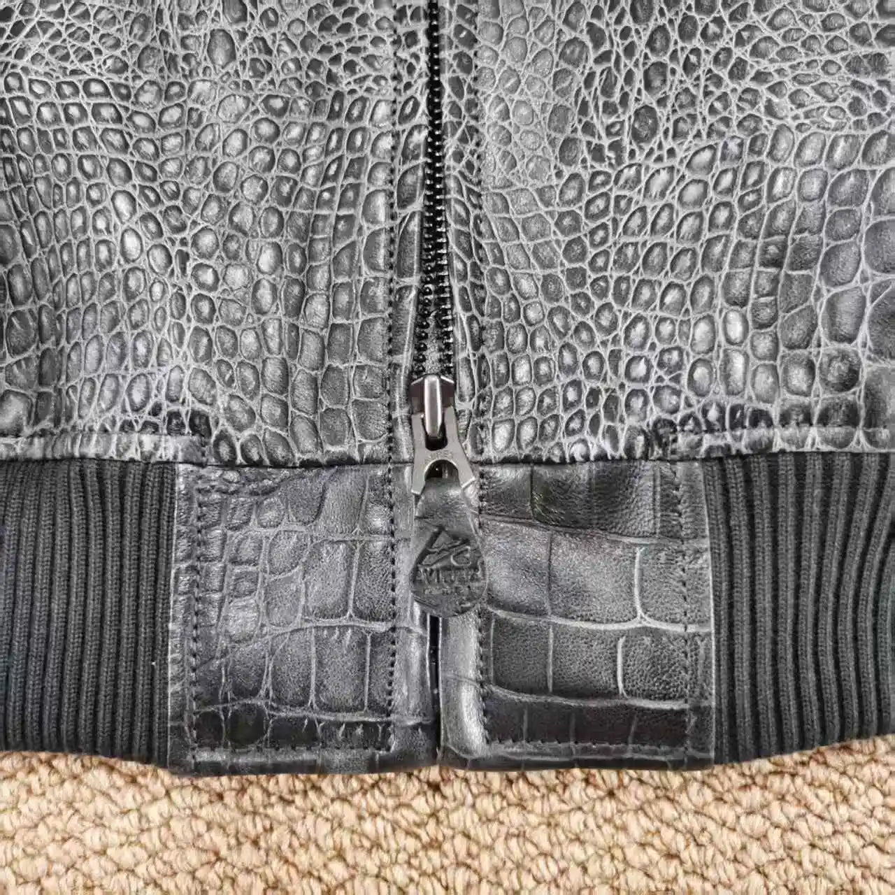 AVIREX new men's genuine leather jacket France 1.5 mm thick sheepskin embroidered crocodile pattern flight suit baseball coat