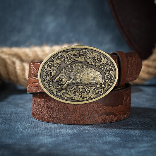 A casual, individual and retro belt, Western-style clothing accessory, metal buckle, PU belt, suitable for both men and women