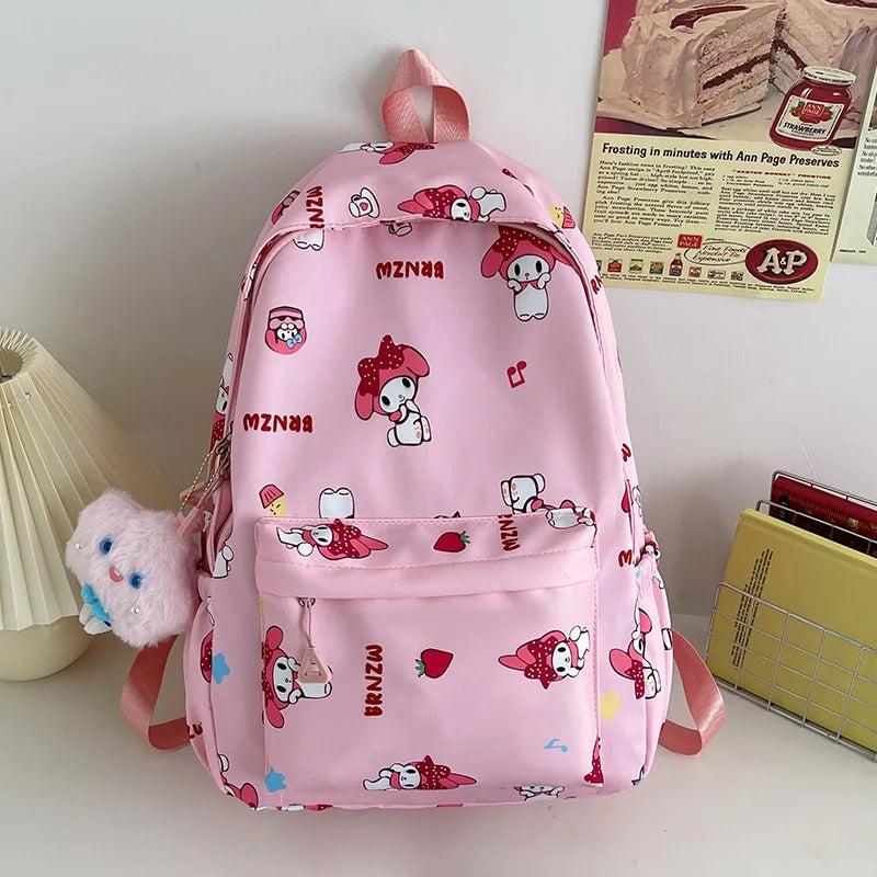 2024 Sanrio Cute Kuromi Melody Cinnamoroll Large Capacity Backpack Boys Girls Cartoon Hello Kitty Kawaii Canvas Schoolbag