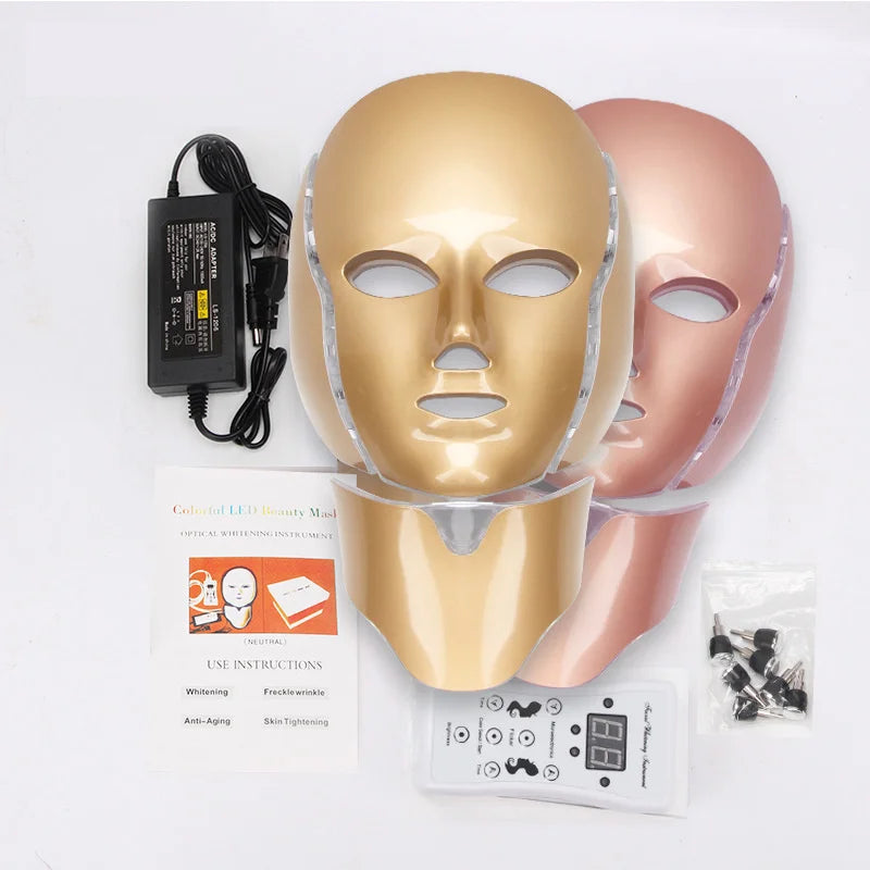 Led Face Neck Mask Light Therapy 7 Colors Photon Blue Red Light Maintenance Beauty Skin Rejuvenation Home Facial Skin Care Mask