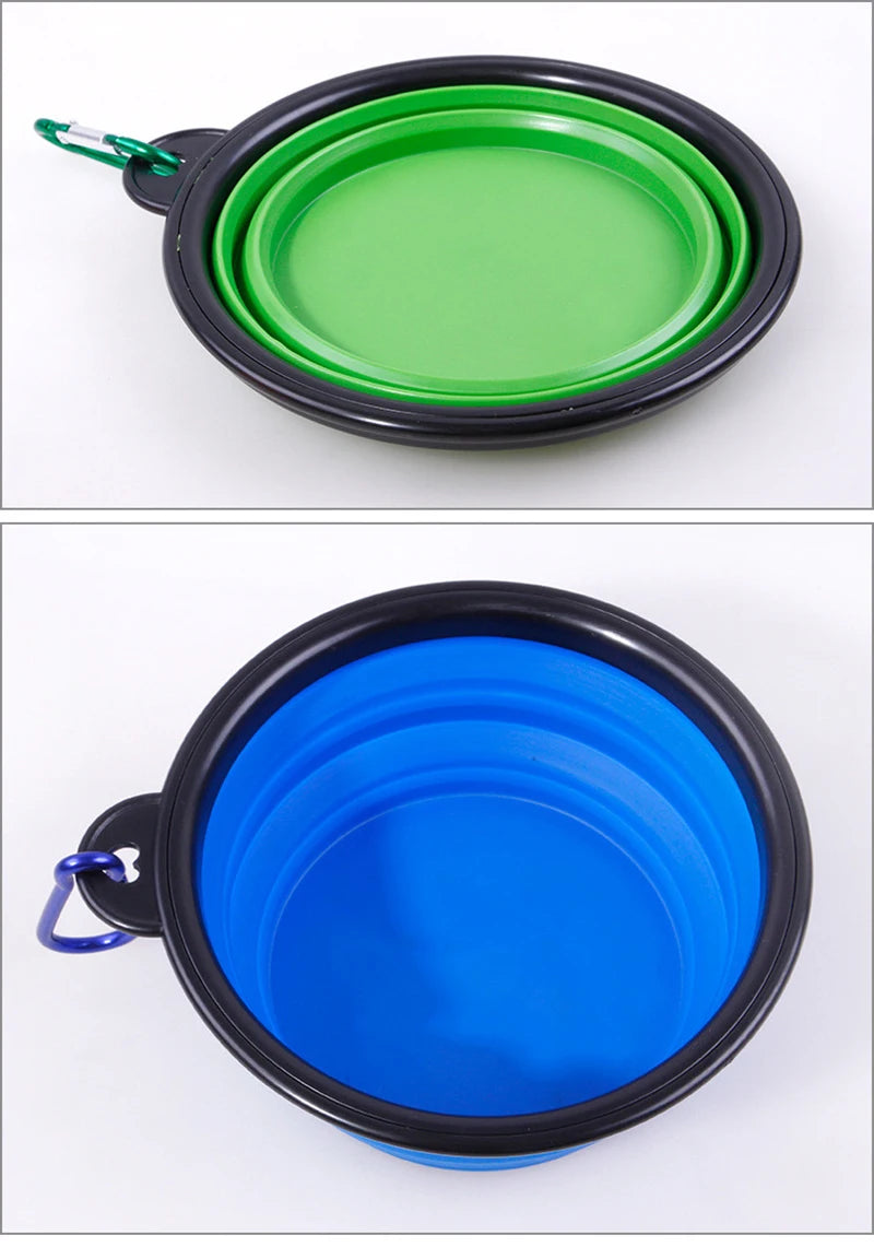 350ML Folding Black Frame Bowl with Keychain Pet Bowl Portable Travel Bowl Convenient Cat Bowl Not Easy to Deform Folding Bowl