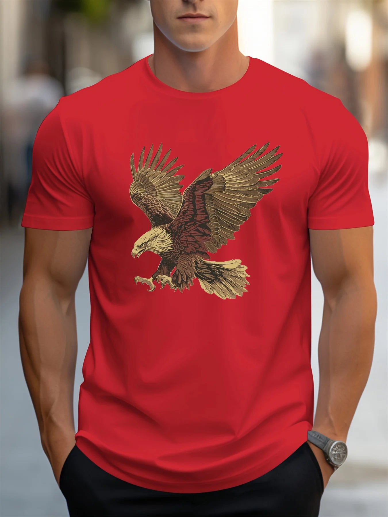 🦅 Men’s Summer 100% Cotton Casual T-Shirt,Eagle Print | Loose Fit | Round Neck | Breathable Comfort