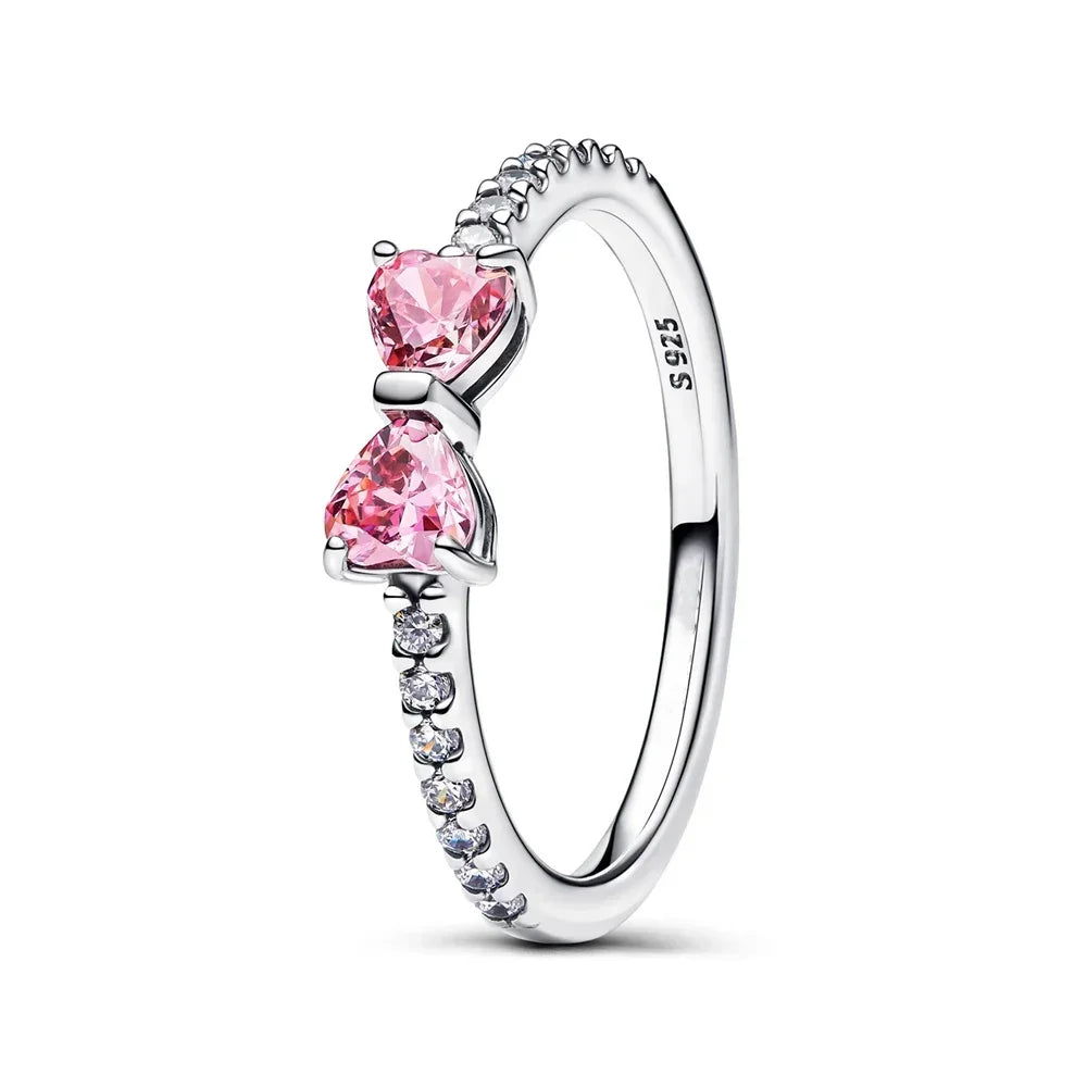 Original 925 Sterling Silver Rings For Women Flower Crown Love Heart Sun Moon Engagement Wedding Pink Bow Ring Luxury Jewelry