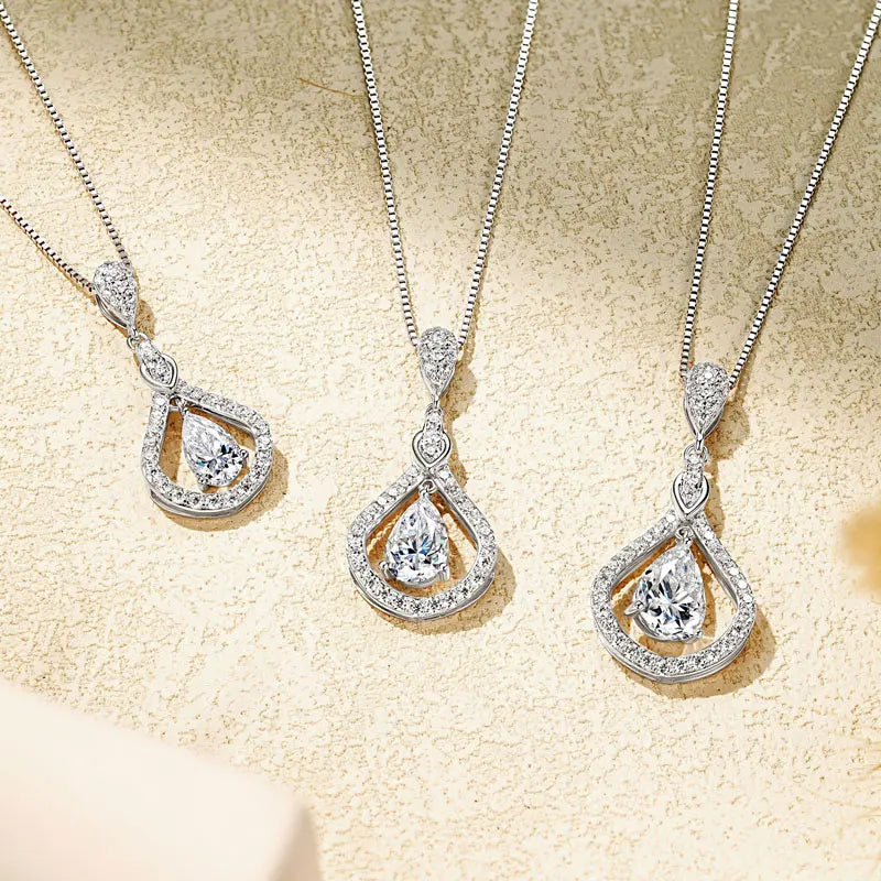 Lnngy 925 Sterling Silver Droplet Pendant Necklaces Certified 1ct/1.5ct/2ct Moissanite Necklace For Women 2025 Trend Jewellry