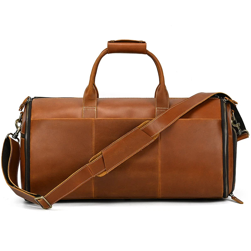 Crazy Horse Leather Folding Suit Bag Man Business Travel Bag With Shoe Pocket Clothes Cover Luggage Duffel Bag Man Bag For Suits