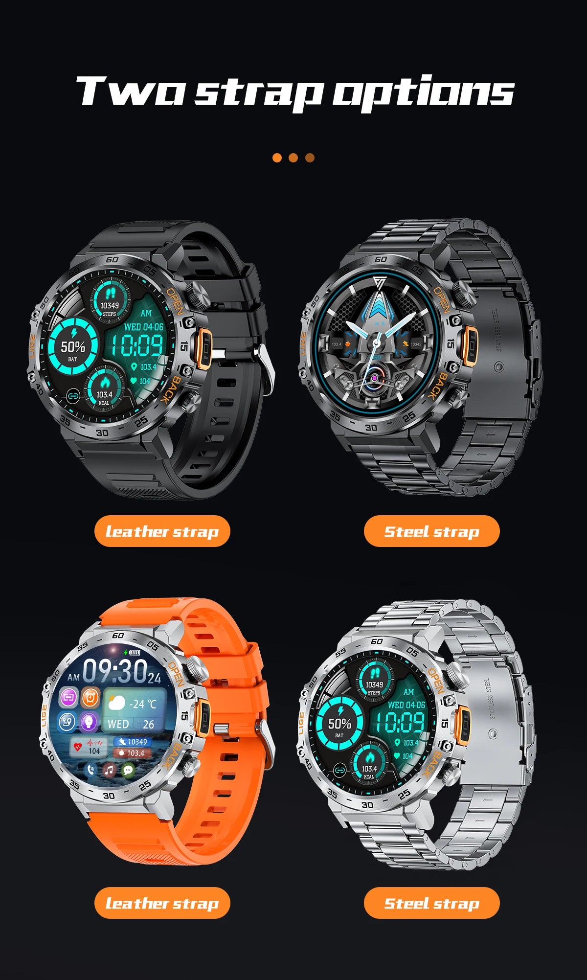 LIGE LED Flashlight Smart Watch Military Watches SOS Bluetooth Call Waterproof Health Monitor Sport Smartwatch For Android ios