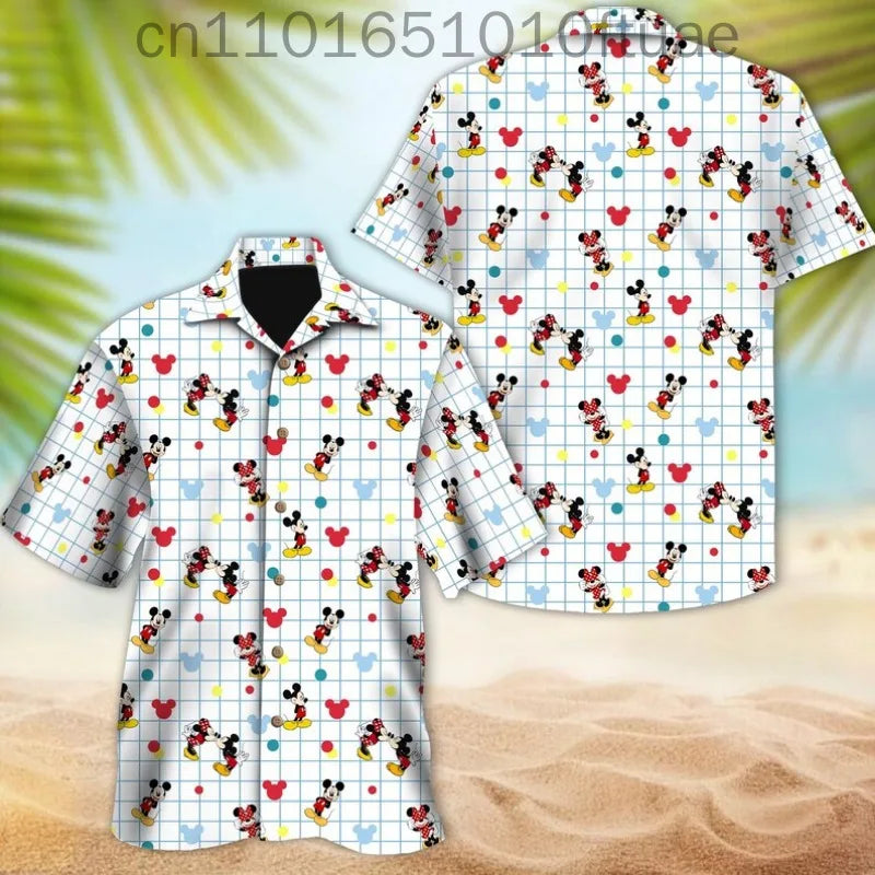 Disney New Hawaiian Mickey Minnie Tropical Shirts for Men and Women Summer Beach Shirts Children's Casual Fashion Seaside Shirts