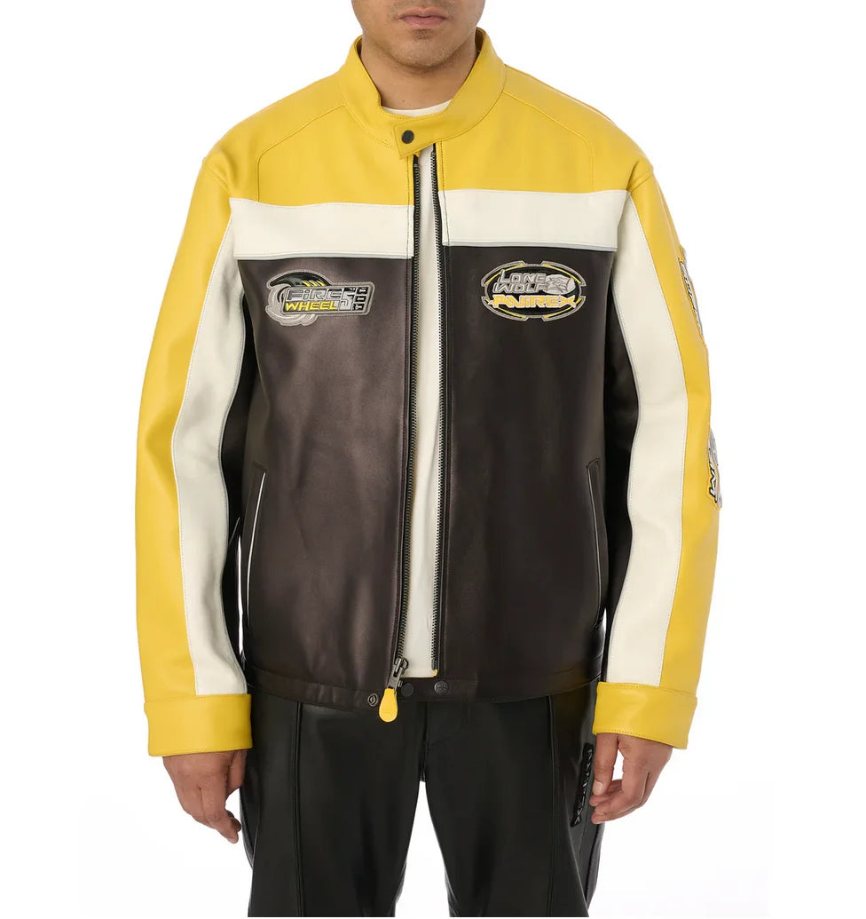 AVIREX Autumn New European Lambskin Jacket Men Motorcycle Riding Leather Leather Jacket Leather Pants Set LONE WOLF RACER JACKET