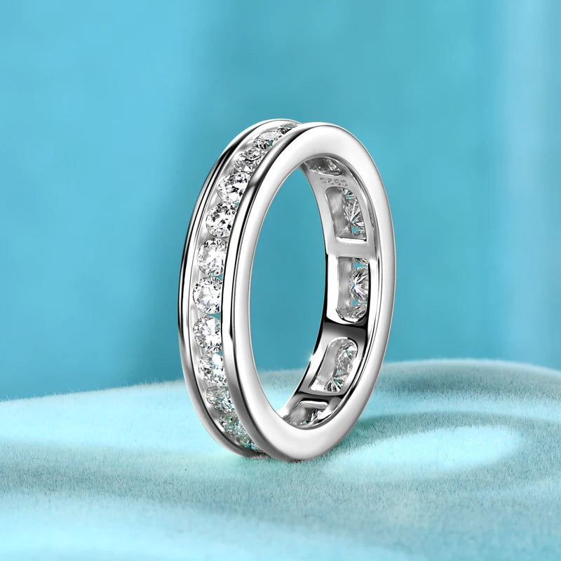 Lnngy 2.5mm Moissanite Diamond Rings Certified 925 Sterling Silver Eternity Band For Women Couples Wedding Ring Jewelry Gift