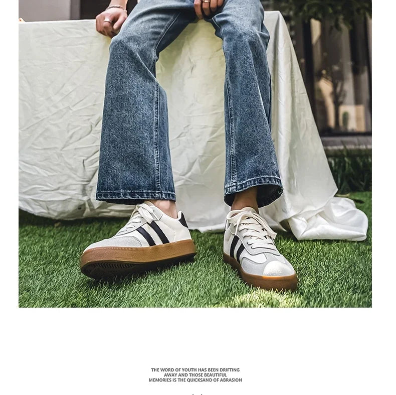 Men's Casual Retro German Training Shoes Lace-up Lightweight Comfortable Sports Flat Shoes Men Skateboard Running Shoes