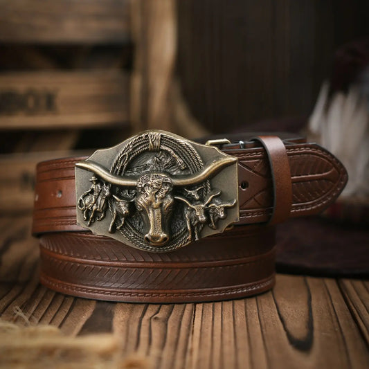 A men's and women's casual retro belt Western style! PU leather belt with metal buckle, suitable for daily work wear