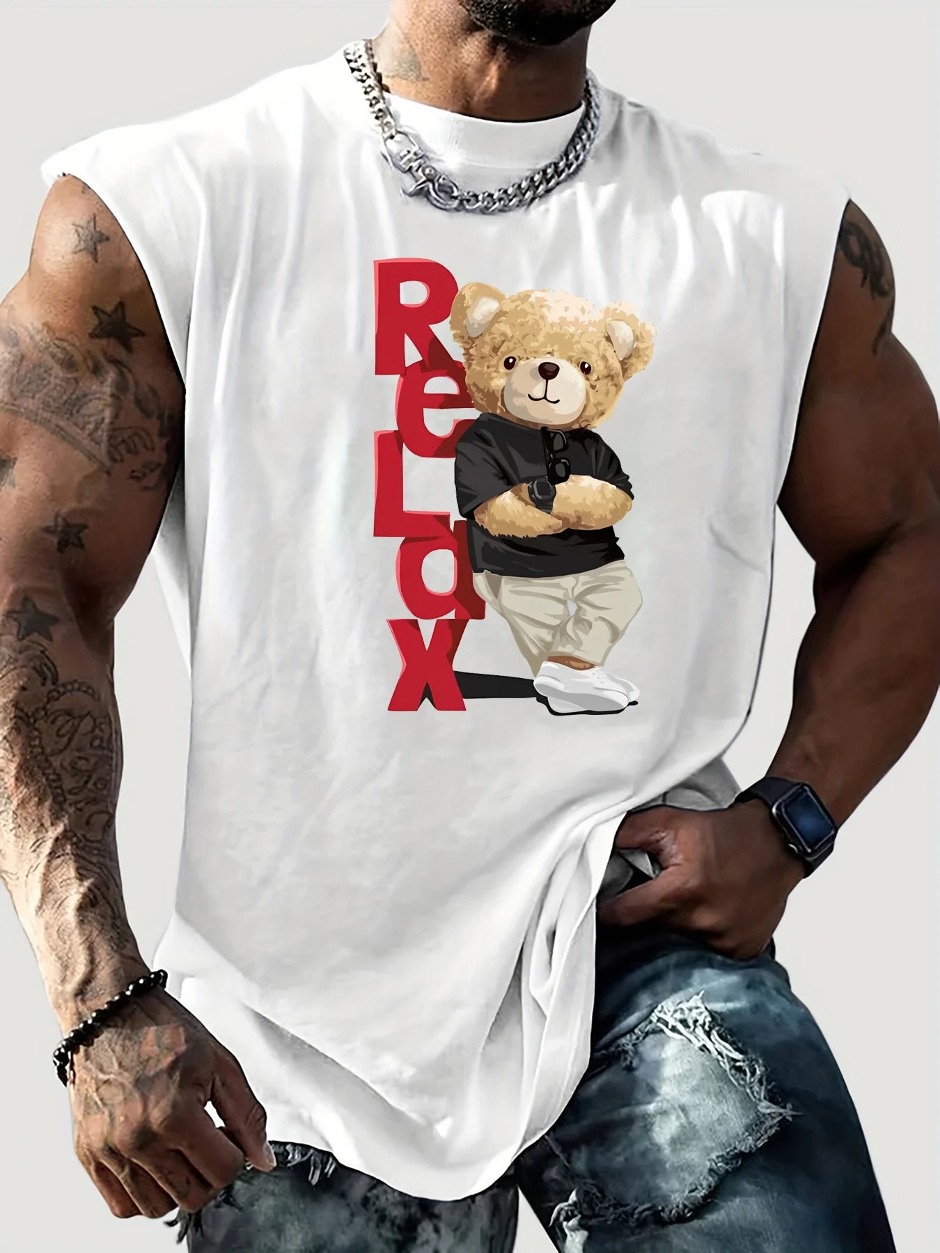 🐻 Men’s Summer Sleeveless Vest,RELaX Bear Print | Loose Fit | Comfortable & Breathable | Casual & Travel