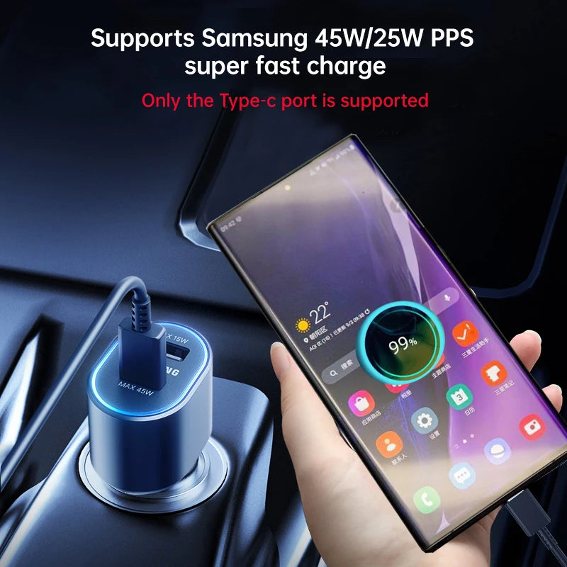 60W Samsung USB Type C Car Charger PD Super Charging Galaxy S25 S24 S23 S22 Ultra 45W 15W Charger Samsung Z Fold 5 4 Flip in Car