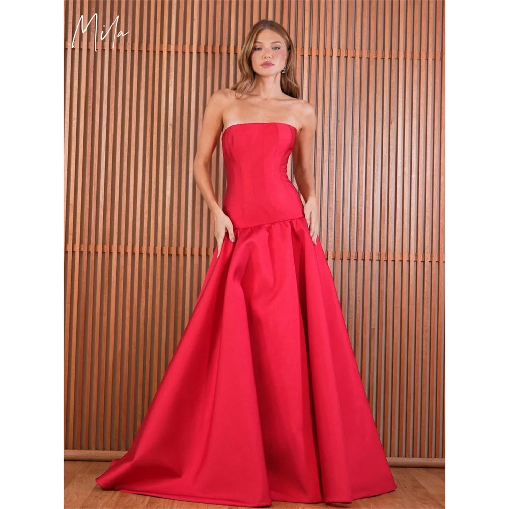 Mila Strapless A-Line Prom Dresses 2025 Sleeveless Zip Chic Evening Dresses Elegant Corset Floor-Length Customized Party Dresses