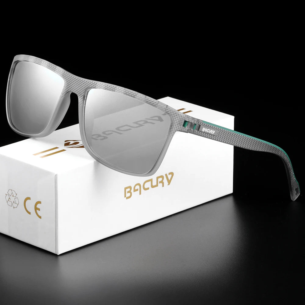 BACURY Brand Original Polarized Men Sunglasses TR90 Square Comfortable Driving Finishing Hiking Sun Glasses Women Eyewear