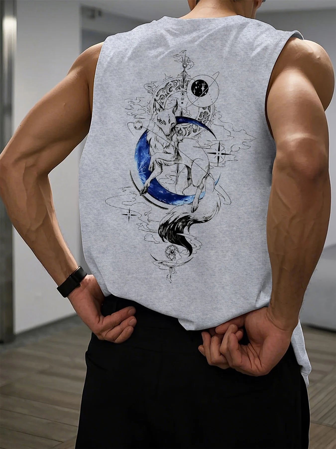 🦊 Men’s Summer Sleeveless Vest Fox and moon 🌙 Print | Loose Fit | Comfortable & Breathable | Casual & Travel