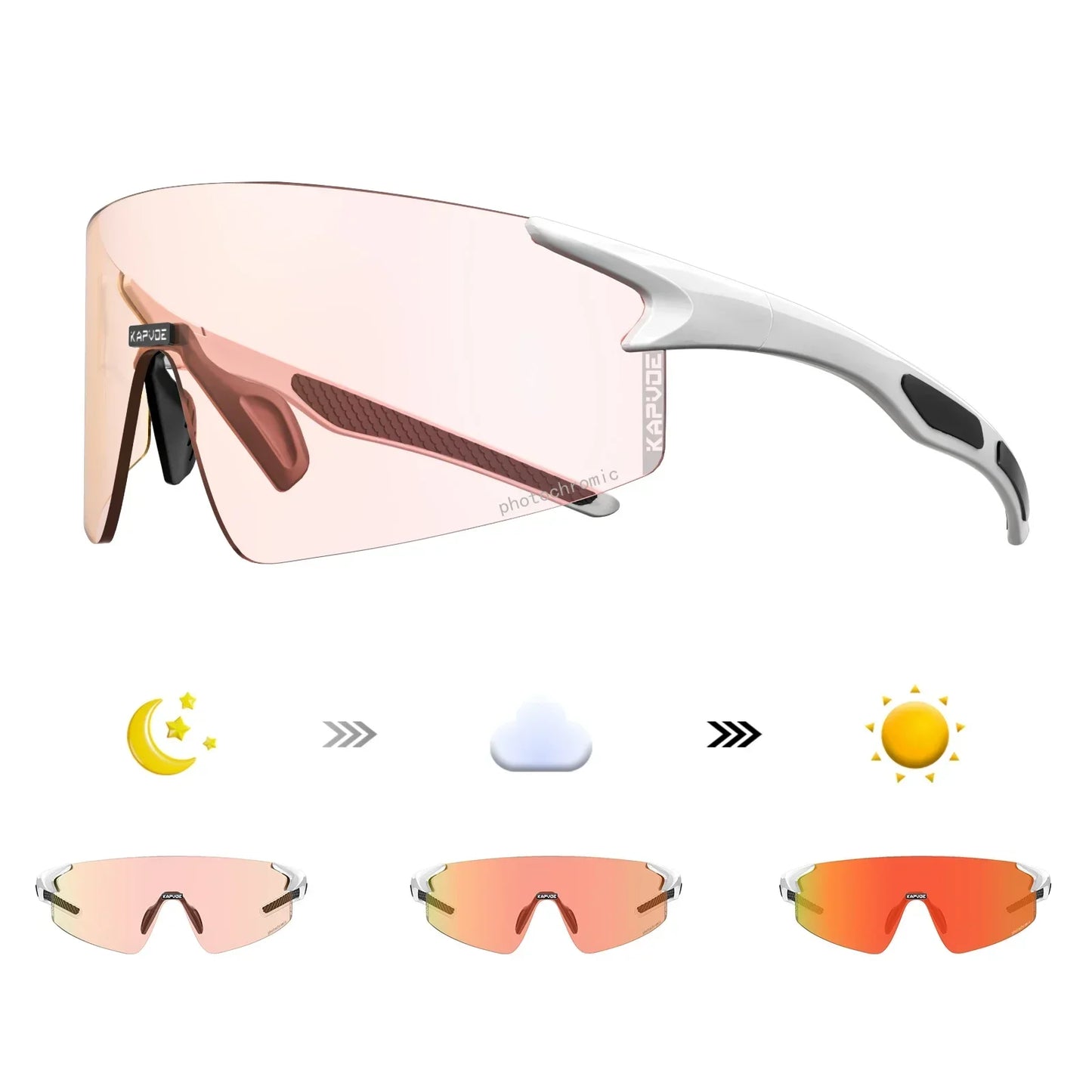Kapvoe Photochromic Cycling Sunglasses Rimless Color Cycling Glasses Men Bicycle Goggles MTB Sports Bike Eyewear Outdoor UV400