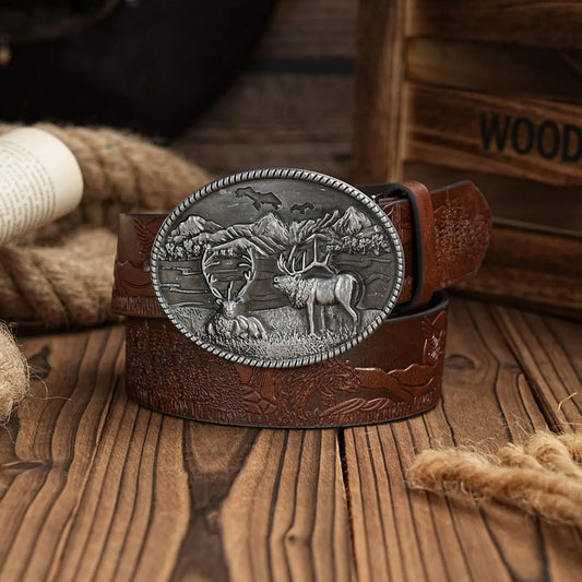 A casual, individual and retro belt, Western-style clothing accessory, metal buckle, PU belt, suitable for both men and women