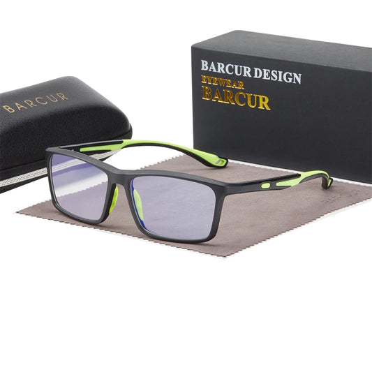 BARCUR Anti-Blue Light Glasses TR-90 Secondary Footnote Square Frame Men women Fashion Same Style Eye Goggles Appare Accessories