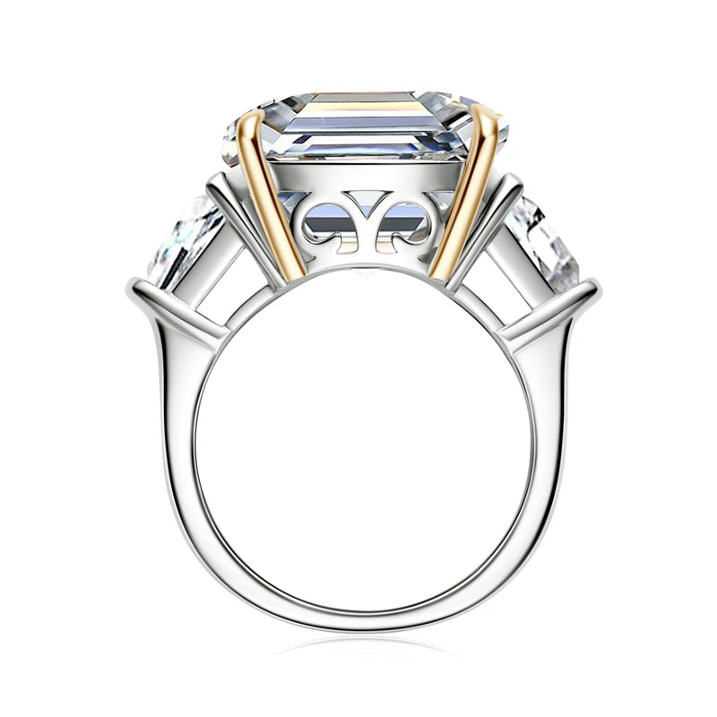 Lnngy Exquisite Emerald Cut Three Stone Wedding Ring for Women Original 925 Sterling Silver Engagement Rings Jewelry Gift