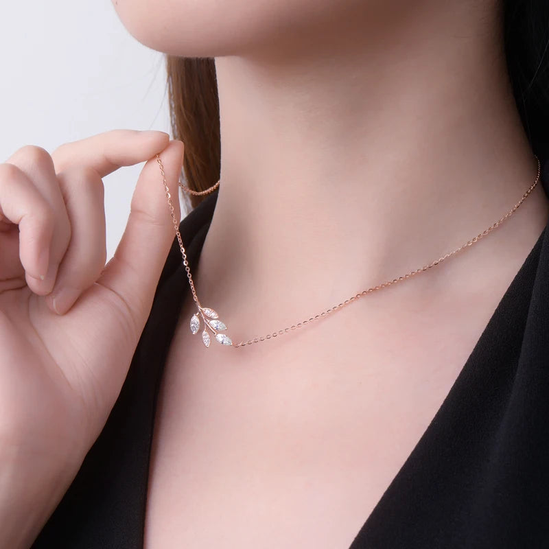 Lnngy Certified GRA Marquise Cut Moissanite Leaf Pendant Necklace Real Silver Chain 925 For Women Exquisite Neck Jewelry Gift