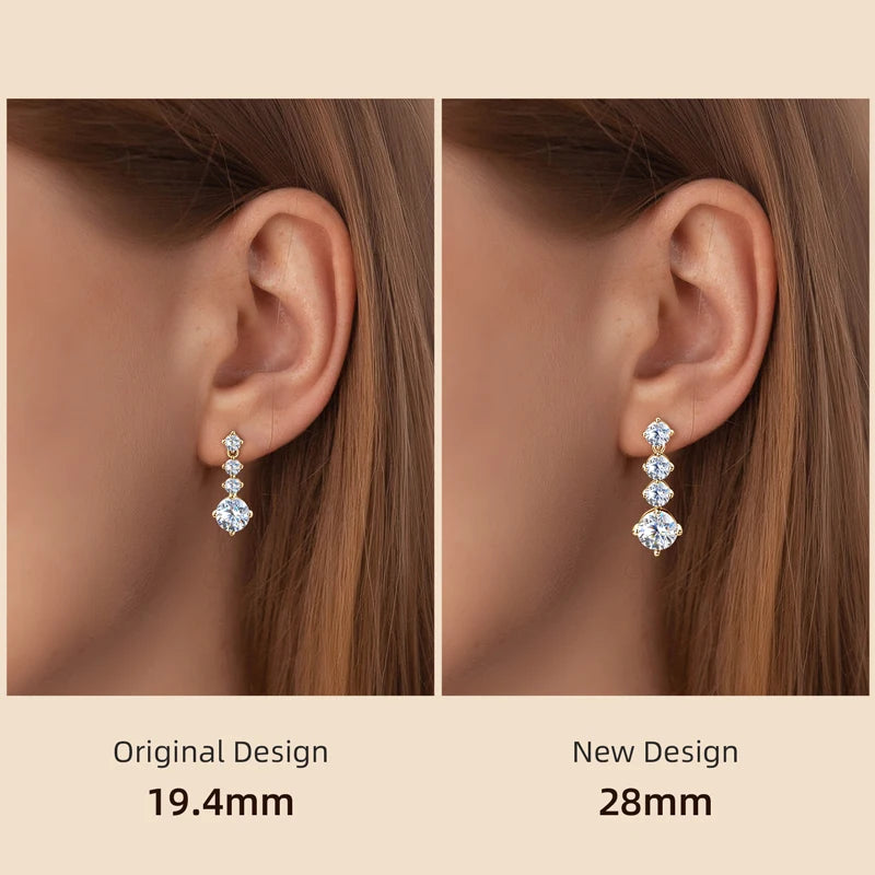 Lnngy Certified D2.00CT Moissanite Drop Earring With GRA 925 Sterling Silver Pendant Earrings for Couples Wedding Jewelry Gift